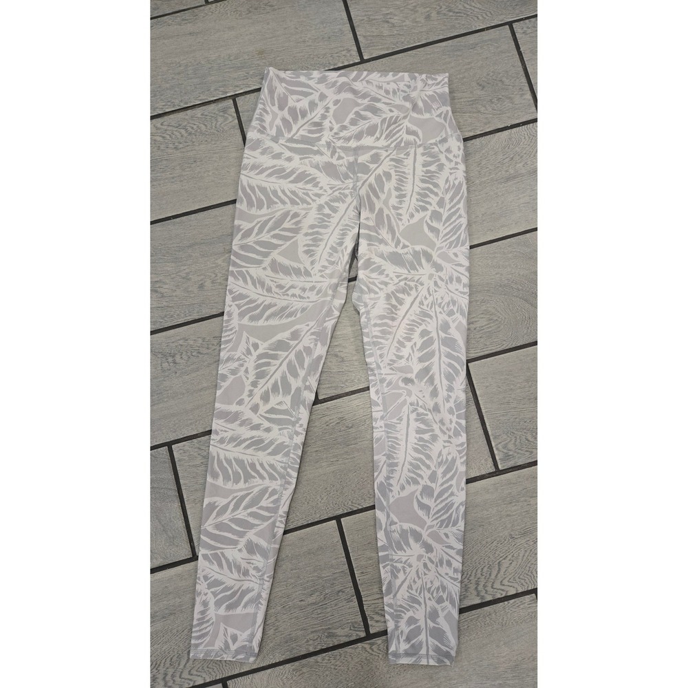 Alo Yoga High Waist Palm Leaf Print Leggings Grey White Tropical Yoga Pants